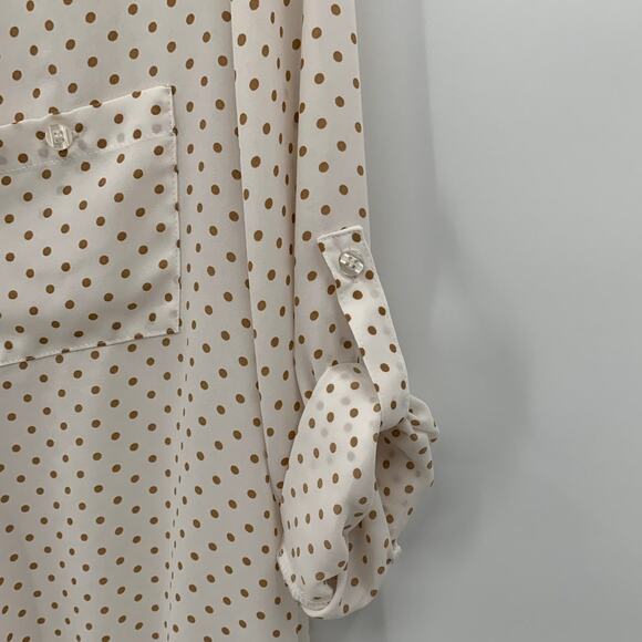 Soho New York & Co Womens Large Top 3/4 Roll Tab Sleeve Polka Dots Career Preppy - Picture 7 of 15